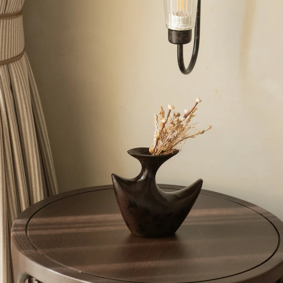Flight of Prosperity - Black Terracotta Flower Vase