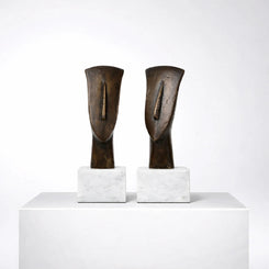 Sorya Pair - Abstract Head Bronze Sculpture Set of 2